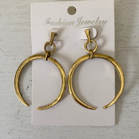 BOGO Crescent Moon Earrings Vintage Silver Gold Dangle Earrings Metal Bull Ring - Picture 2 of 8
